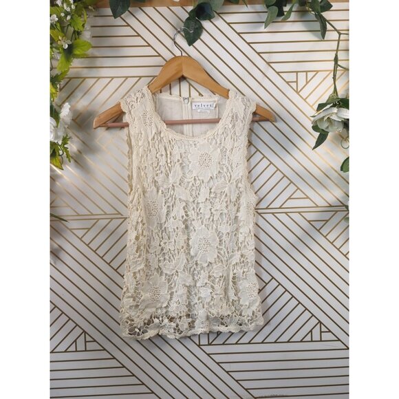 Velvet by Graham & Spencer Women's Boho Crotchet Overlay Tank Beachy Size P - Picture 2 of 6
